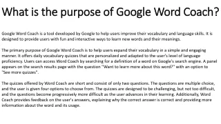 what is the purpose of google word coach