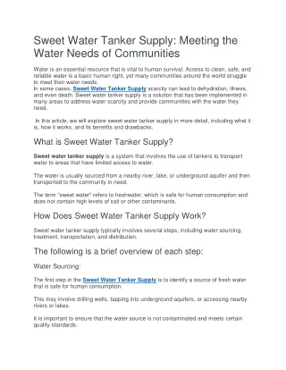 2 Sweet Water Tanker Supply