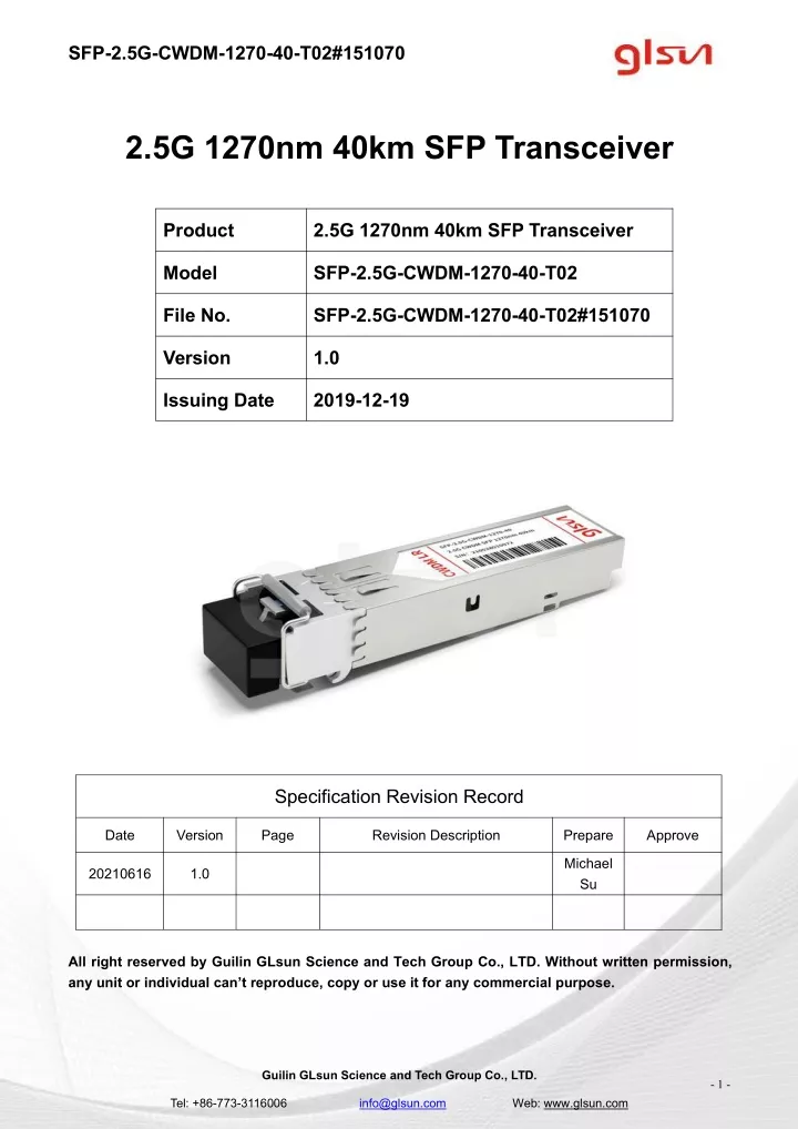 sfp 2 5g cwdm 1270 40 t02 151070