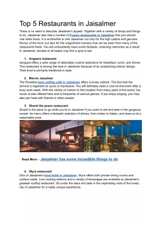 top 5 restaurants in jaisalmer