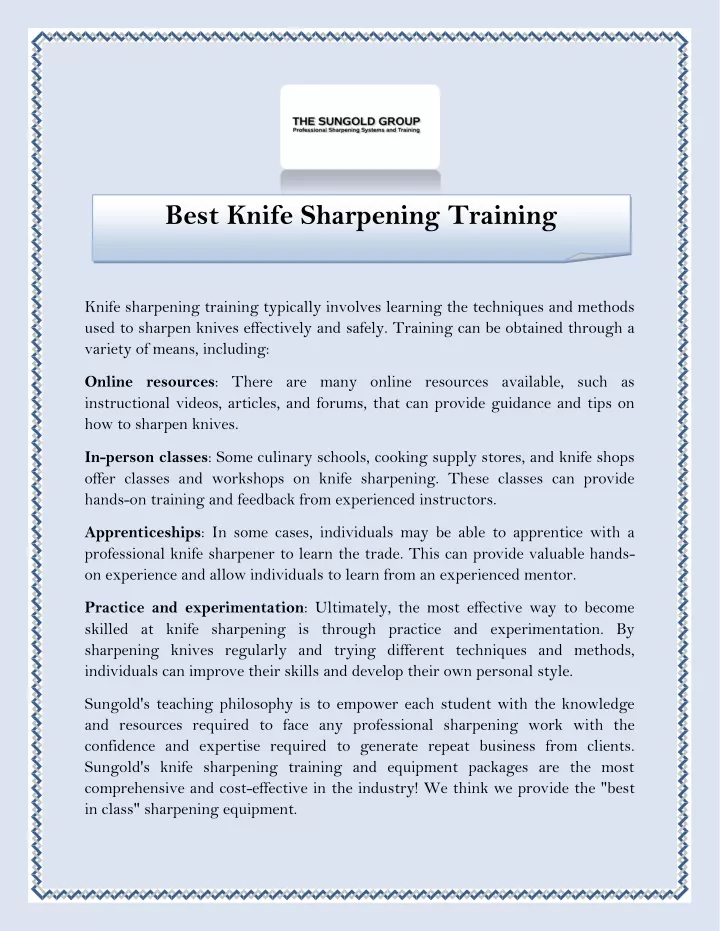 best knife sharpening training