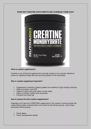 KNOW WHY CREATINE SUPPLEMENTS ARE IN DEMAND THESE DAYS