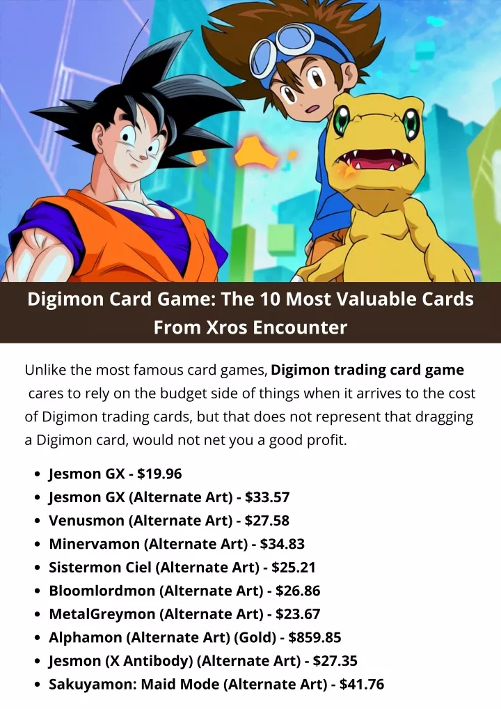 digimon card game the 10 most valuable cards from