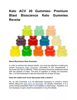 Keto ACV 20 Gummies- Premium Blast Bioscience Keto Gummies Reveiw