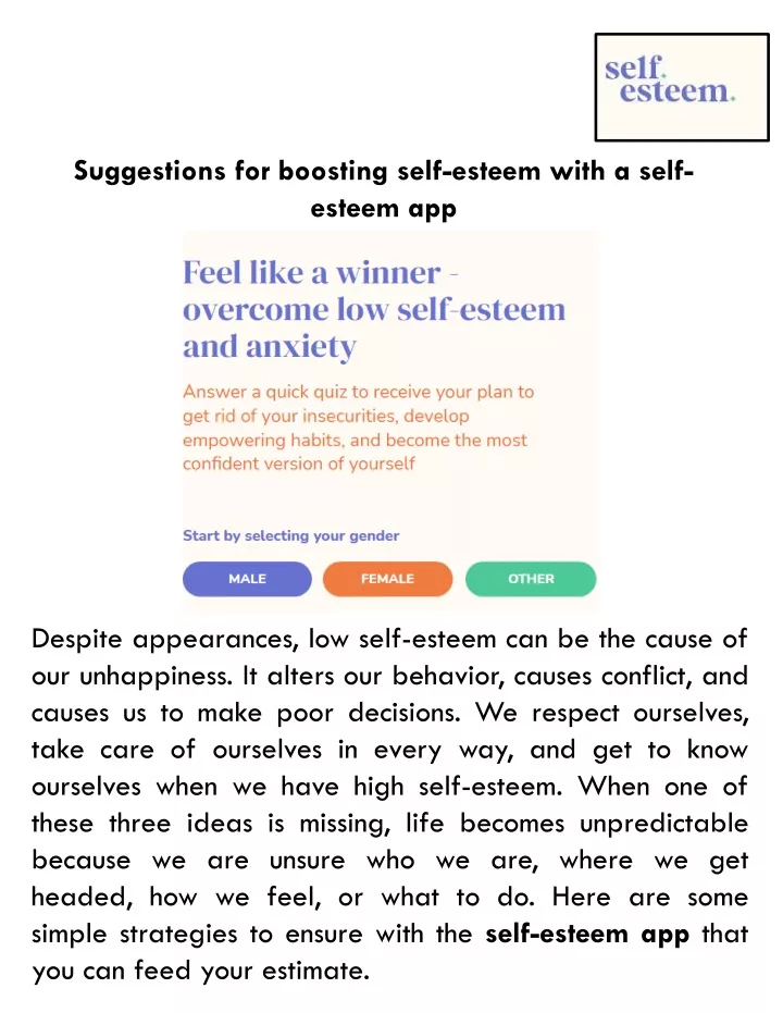 suggestions for boosting self esteem with a self