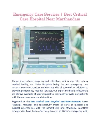 Emergency Care Services | Best Critical Care Hospital Near Marthandam