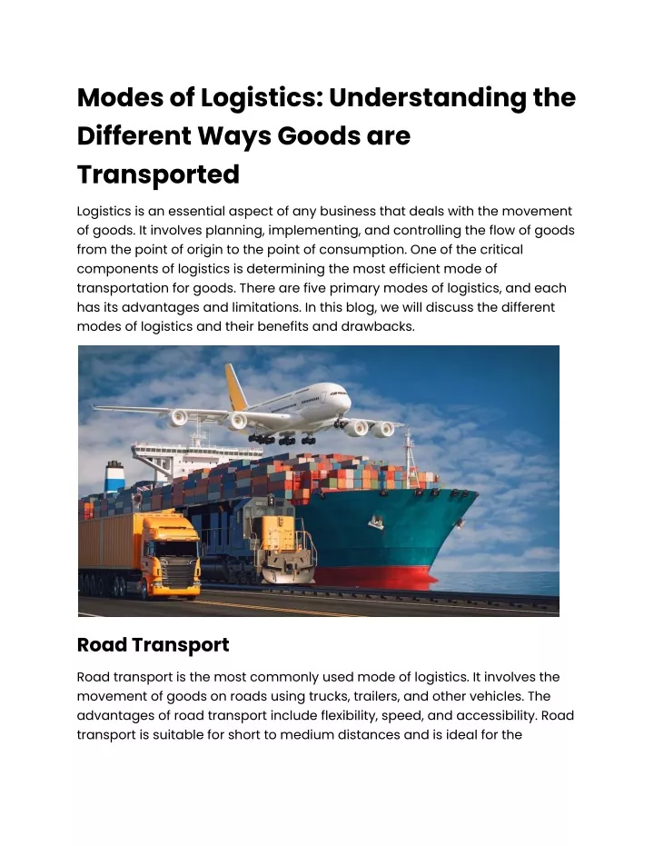 modes of logistics understanding the different