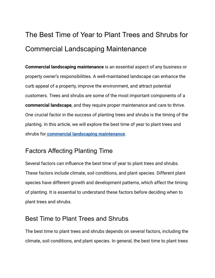 the best time of year to plant trees and shrubs