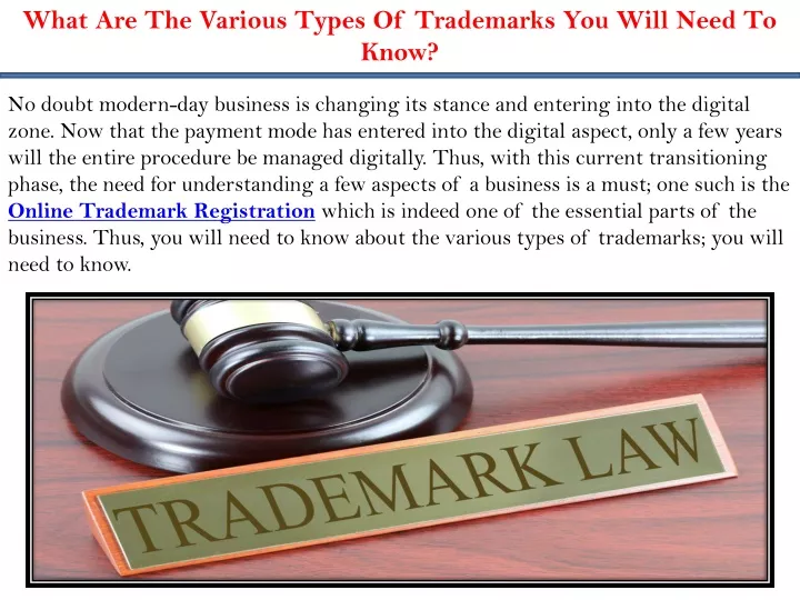 what are the various types of trademarks you will