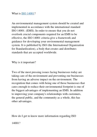 ISO 14001 CONSULTANT FOR ENVIRONMENT PROTECTION