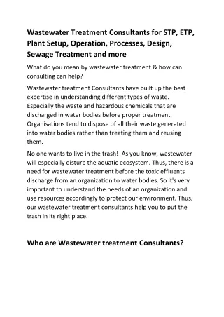 WASTE WATER TREATMENT FOR ENVIRONMENT PROTECTION