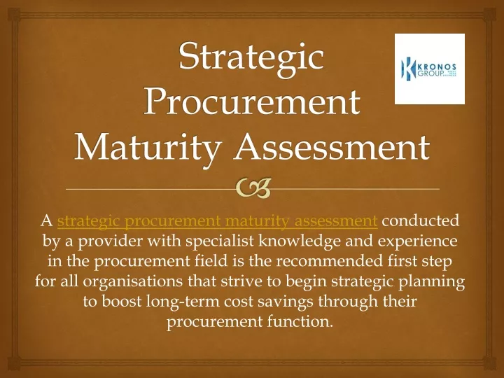 strategic procurement maturity assessment