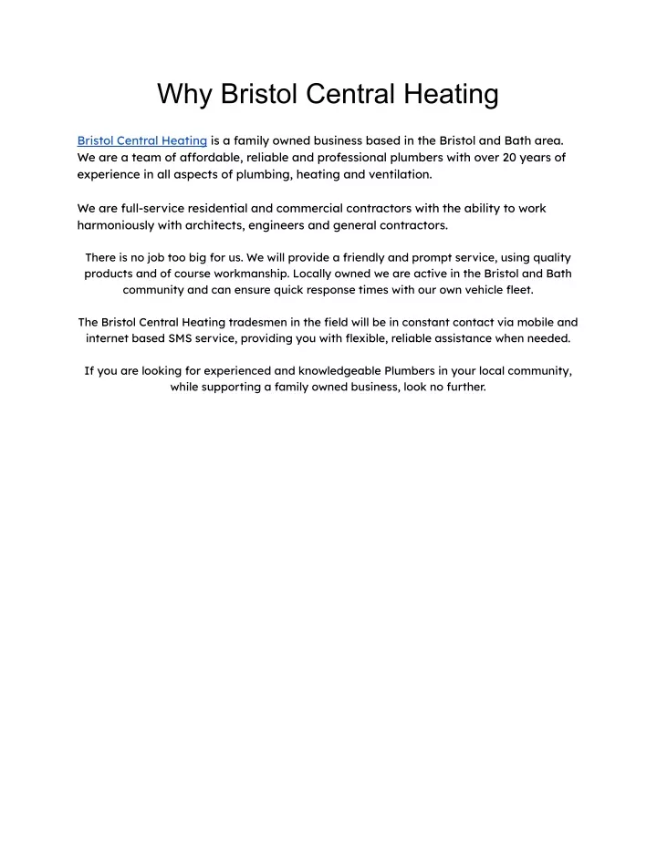 why bristol central heating