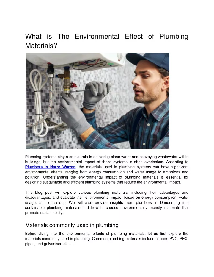 what is the environmental effect of plumbing