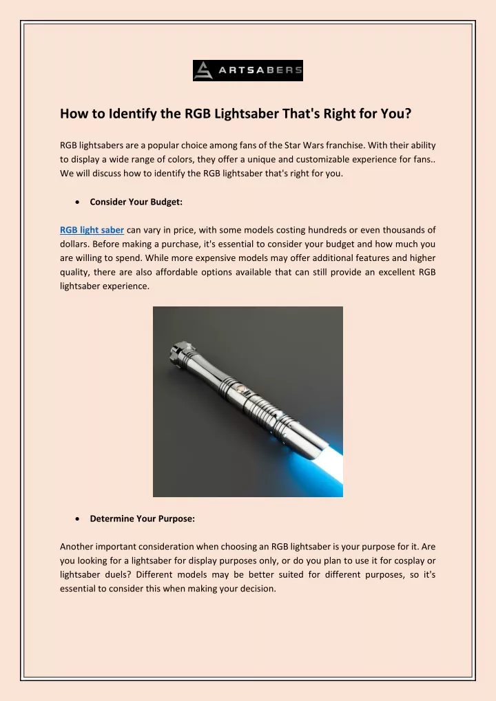 how to identify the rgb lightsaber that s right