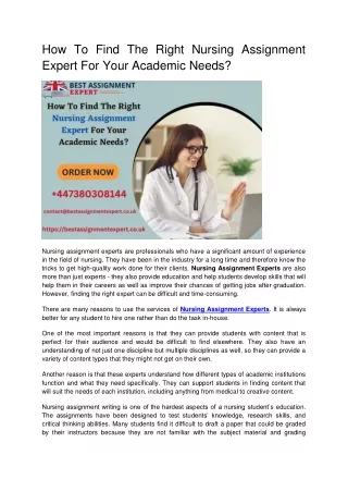 How To Find The Right Nursing Assignment Expert For Your Academic Needs