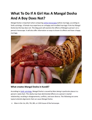 What To Do If A Girl Has A Mangal Dosha And A Boy Does Not