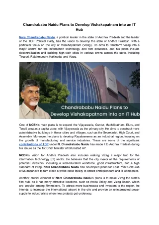 Chandrababu Naidu Plans to Develop Vishakapatnam into an IT Hub