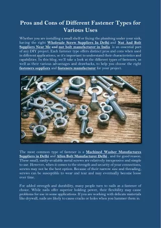pros and cons of different fastener types