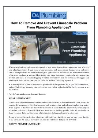 How to Remove and Prevent Limescale Problem From Plumbing Appliances?