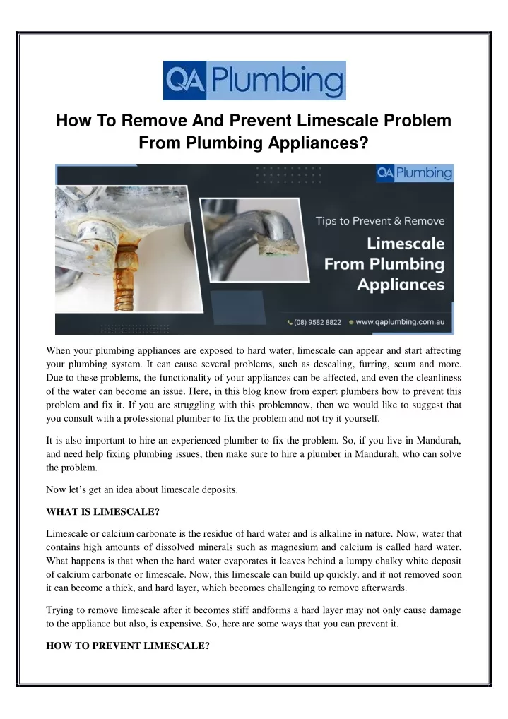 how to remove and prevent limescale problem from