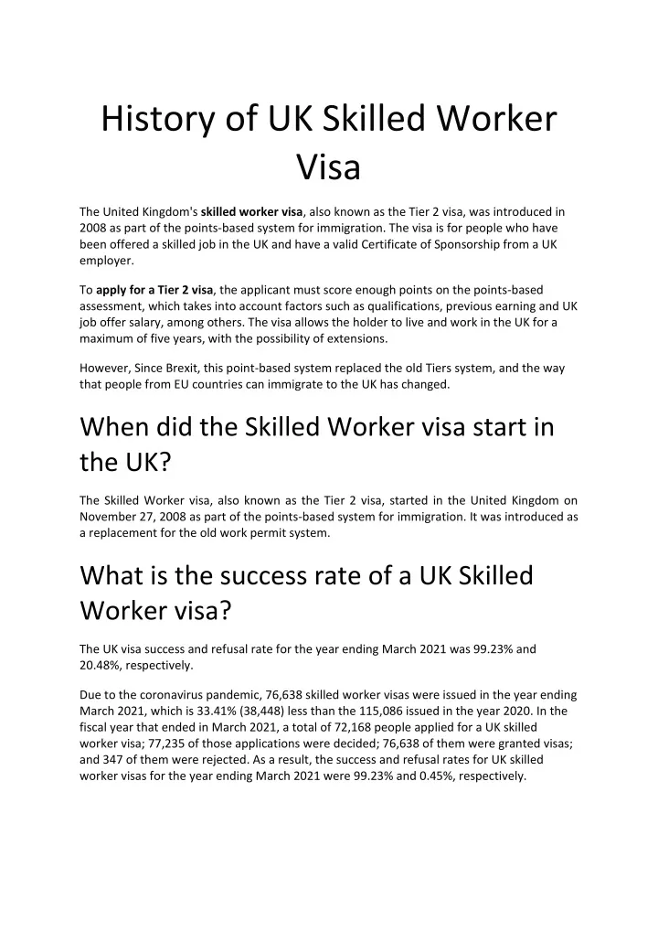 history of uk skilled worker visa