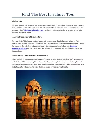 Find The Best Jaisalmer Tour