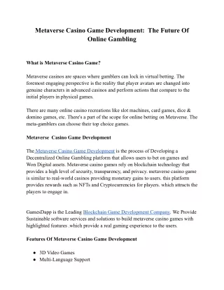 Metaverse Casino Game Development_  The Future Of Online Gambling