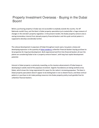 Property Investment Overseas