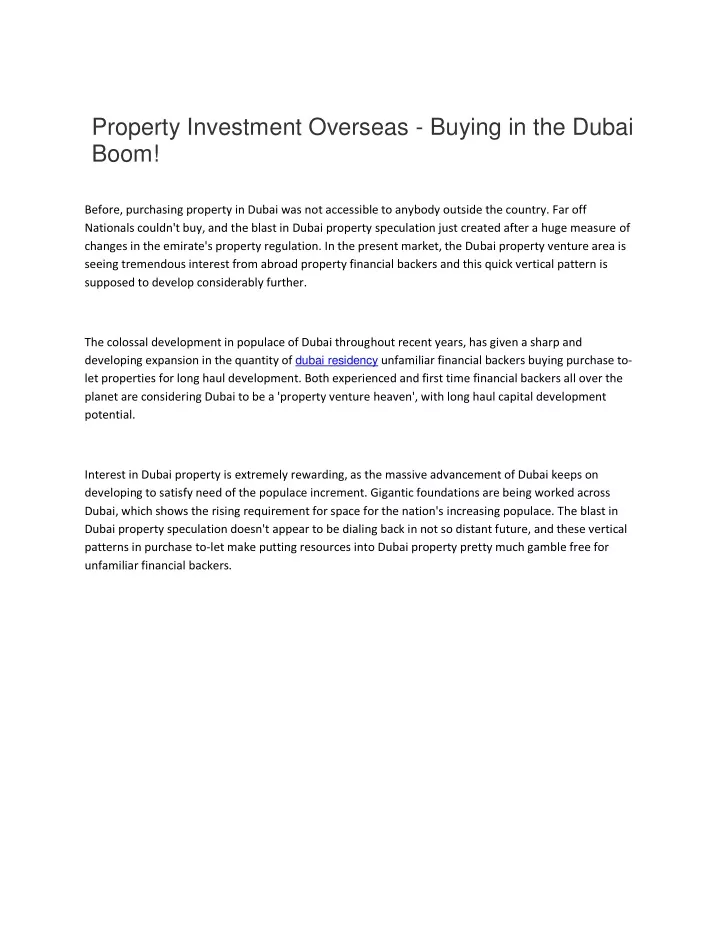 property investment overseas buying in the dubai