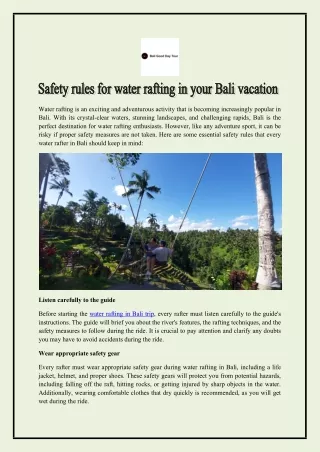 Safety rules for water rafting in your Bali vacation