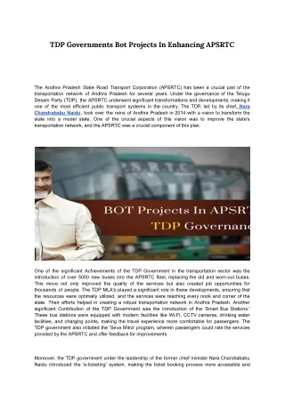 TDP Governments Bot Projects In Enhancing APSRTC