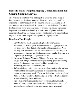 Benefits of Sea Freight|Clarion Shipping Service