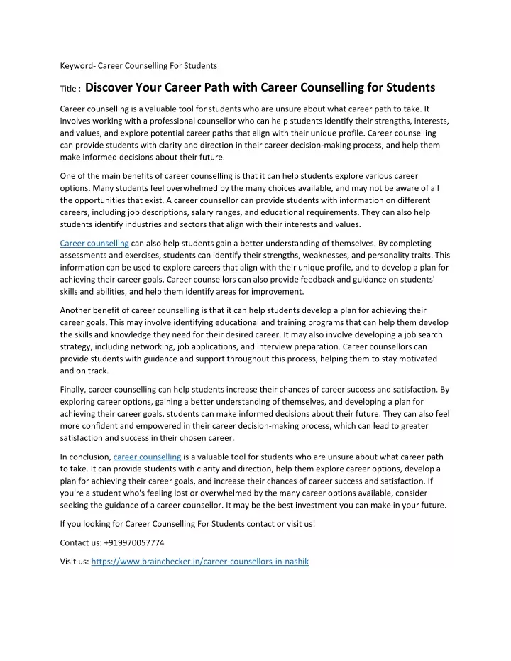 keyword career counselling for students