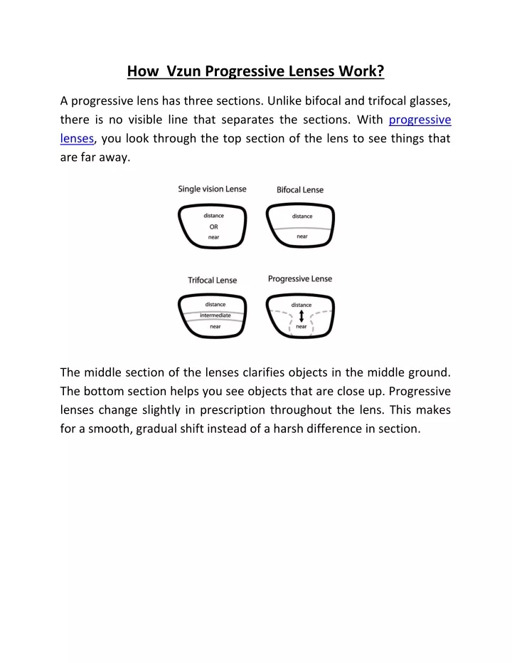 how vzun progressive lenses work