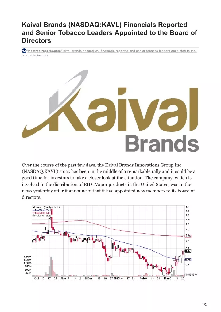 kaival brands nasdaq kavl financials reported