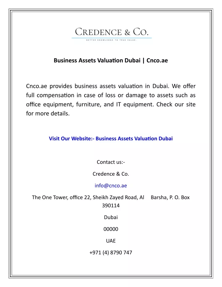 business assets valuation dubai cnco ae