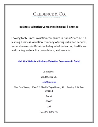 Business Valuation Companies in Dubai  Cnco.ae