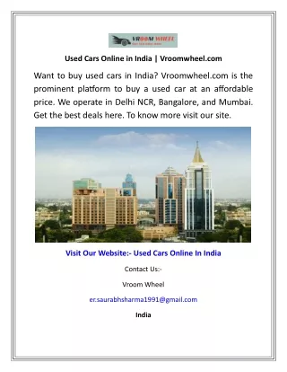 Used Cars Online in India  Vroomwheel.com