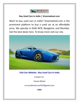 Buy Used Cars in India  Vroomwheel.com