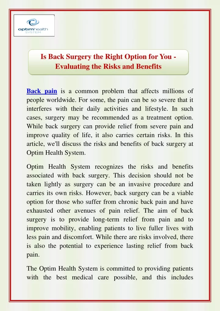 is back surgery the right option