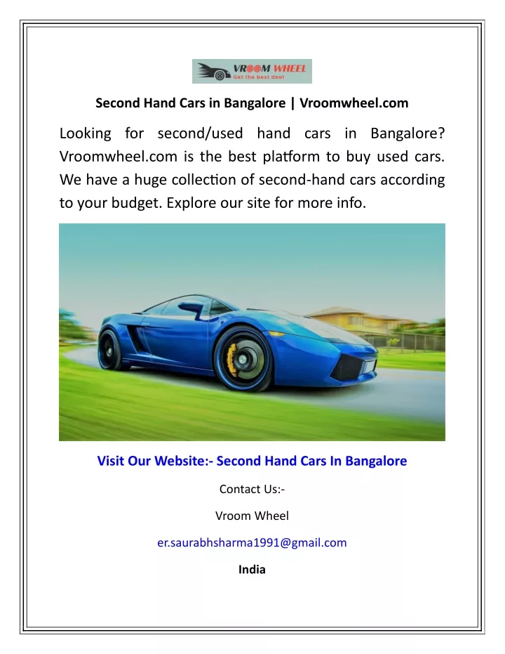 second hand cars in bangalore vroomwheel com