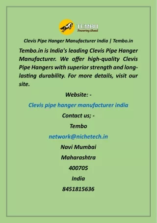 Clevis Pipe Hanger Manufacturer India  Tembo.in