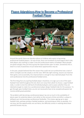 Fisayo Adarabioyo - How to Become a Professional Football Player