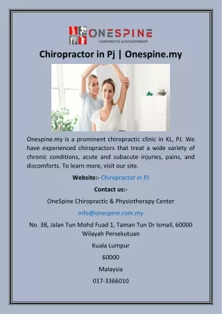 Chiropractor in Pj  Onespine.my