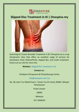 Slipped Disc Treatment in Kl  Onespine.my