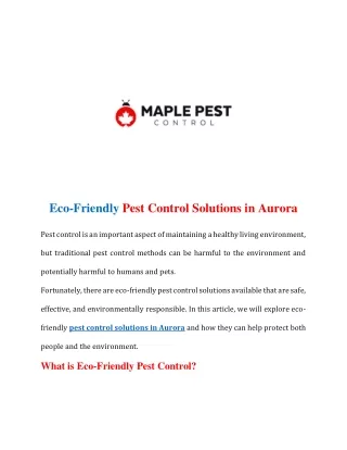 Eco-Friendly Pest Control Solutions in Aurora