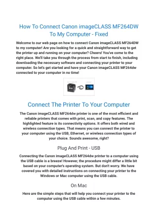 how to connect canon imageclass mf264dw