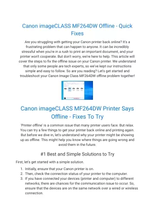 canon imageclass mf264dw offline quick fixes