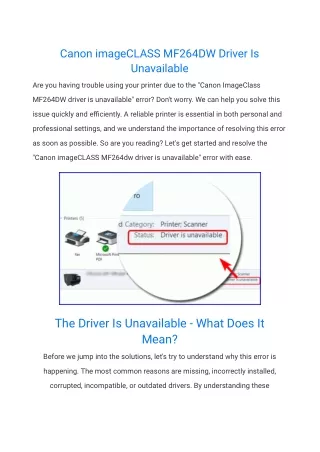 canon imageclass mf264dw driver is unavailable